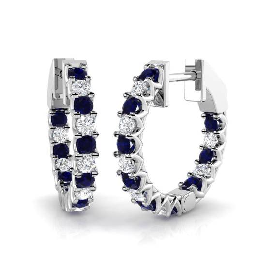 1.08ct SI2/G Round cut Blue Sapphire Gemstone Earrings in 18k White Gold