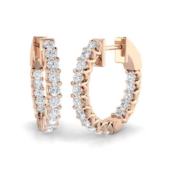 0.94ct VS/F Round cut Labgrown Diamond Hoop Earrings in 9k Rose Gold