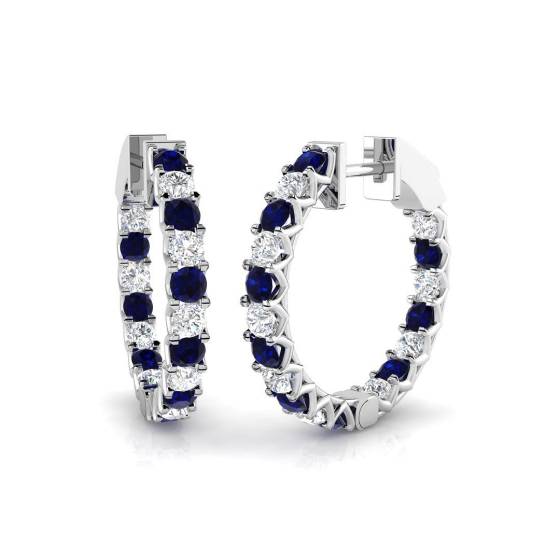 2.28ct SI2/G Round cut Blue Sapphire Gemstone Earrings in 18k White Gold