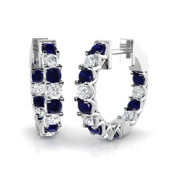 1.67ct SI2/G Round cut Blue Sapphire Gemstone Earrings in 18k White Gold