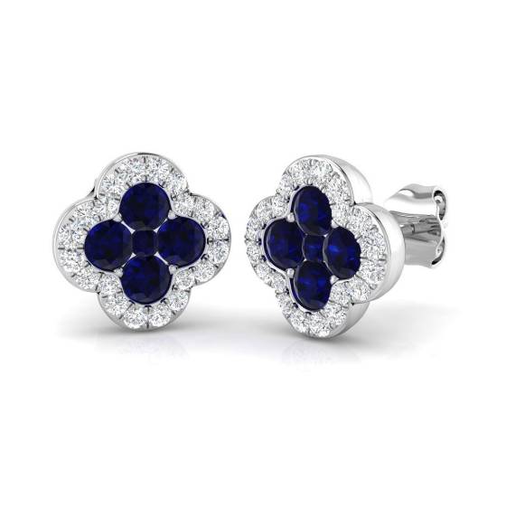 1.15ct SI2/G Round cut Blue Sapphire Gemstone Earrings in 18k White Gold