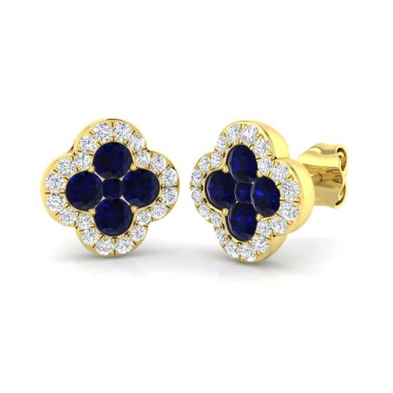 1.15ct SI2/G Round cut Blue Sapphire Gemstone Earrings in 18k Yellow Gold