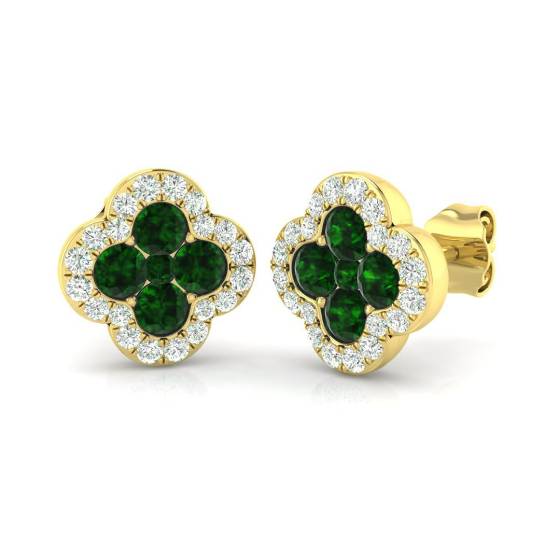 1.00ct SI2/G Round cut Green Emerald Gemstone Earrings in 18k Yellow Gold