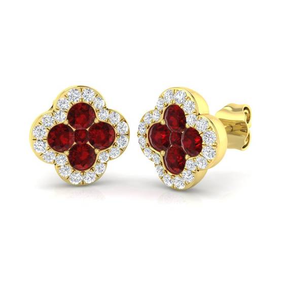 1.16ct SI2/G Round cut Ruby Gemstone Earrings in 18k Yellow Gold