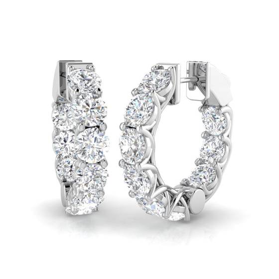 8.74ct I1/G Round cut Diamond Hoop Earrings in 18k White Gold