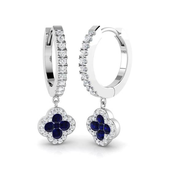 0.83ct SI2/G Round cut Blue Sapphire Gemstone Earrings in 18k White Gold