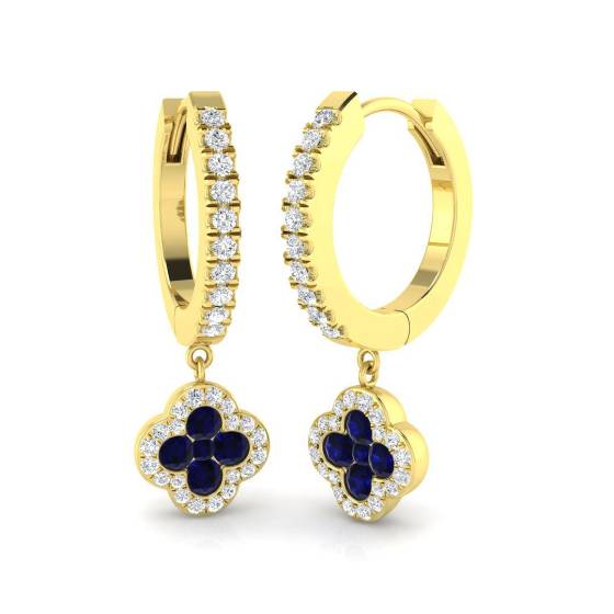 0.83ct SI2/G Round cut Blue Sapphire Gemstone Earrings in 18k Yellow Gold