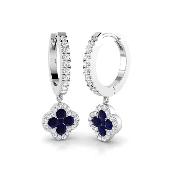 0.91ct SI2/G Round cut Blue Sapphire Gemstone Earrings in 18k White Gold