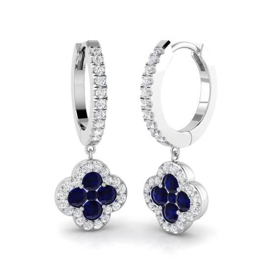 1.30ct SI2/G Round cut Blue Sapphire Gemstone Earrings in 18k White Gold