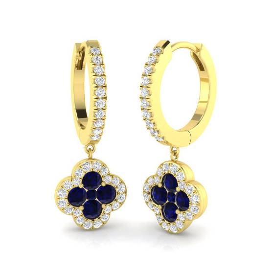 1.30ct SI2/G Round cut Blue Sapphire Gemstone Earrings in 18k Yellow Gold