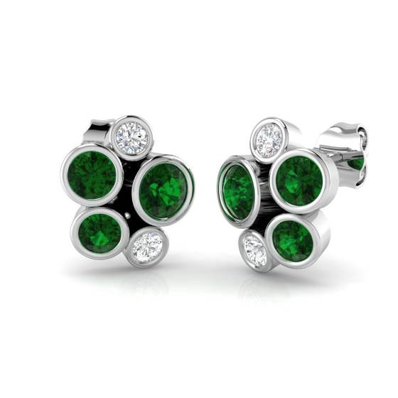 1.26ct SI2/G Round cut Green Emerald Gemstone Earrings in 18k White Gold