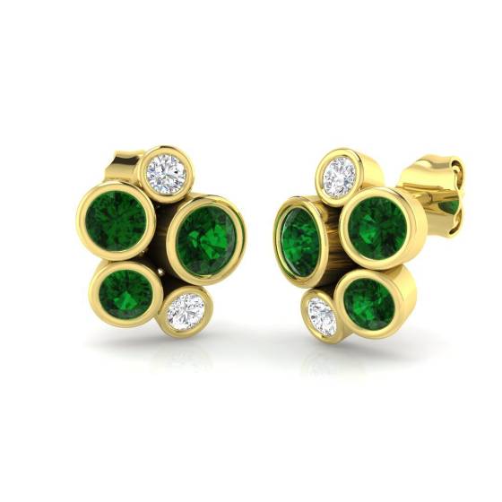 1.26ct SI2/G Round cut Green Emerald Gemstone Earrings in 18k Yellow Gold