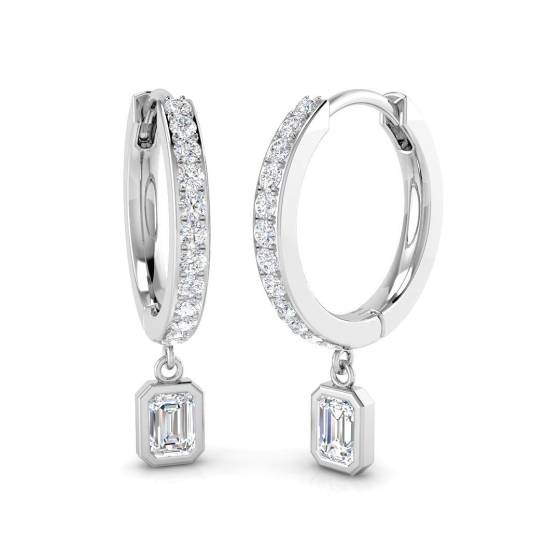 0.52ct SI2/G Emerald cut Diamond Drop Earrings in 18k White Gold