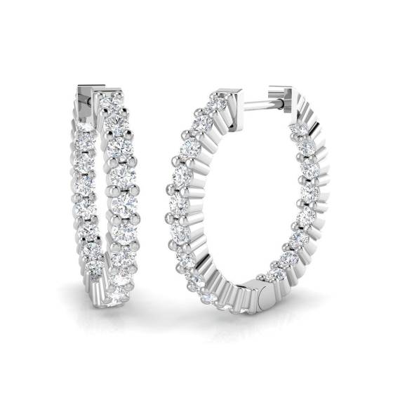 0.99ct SI2/G Round cut Diamond Hoop Earrings in 18k White Gold