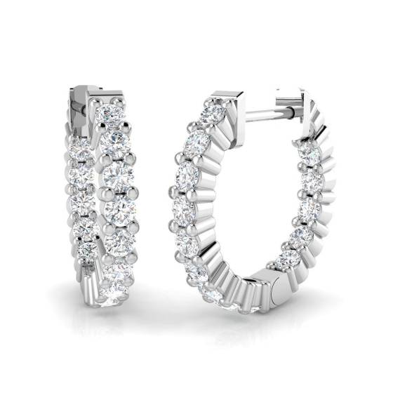 0.72ct SI2/G Round cut Diamond Hoop Earrings in 18k White Gold