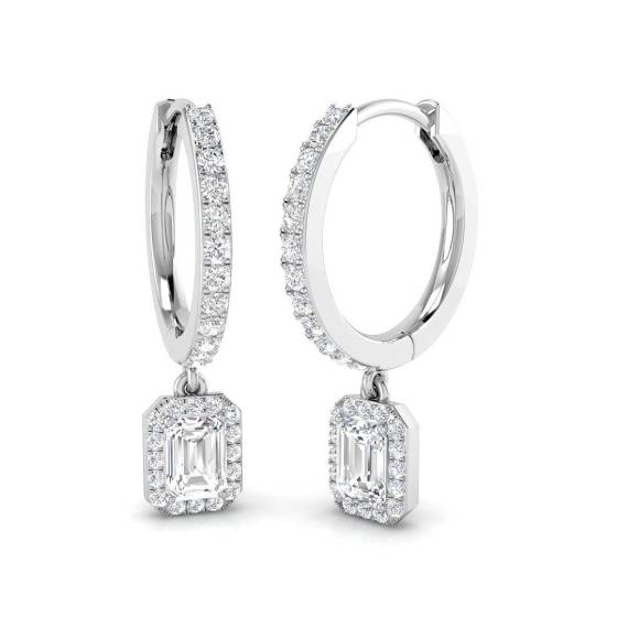 0.57ct SI2/G Emerald cut Diamond Drop Earrings in 18k White Gold