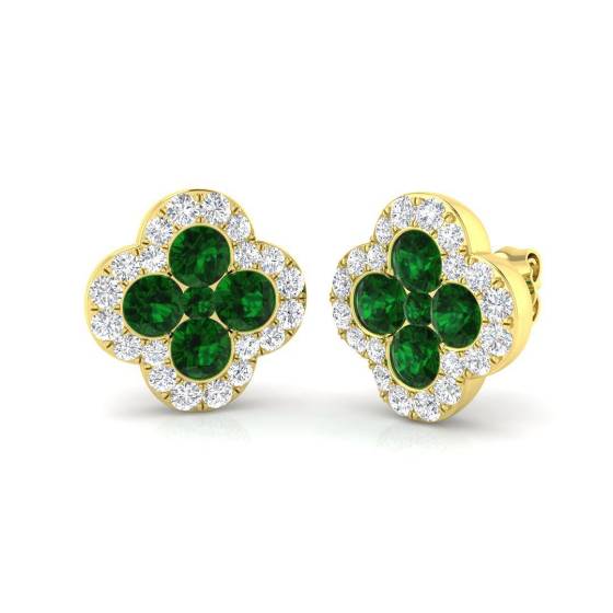 2.29ct SI2/G Round cut Green Emerald Gemstone Earrings in 18k Yellow Gold