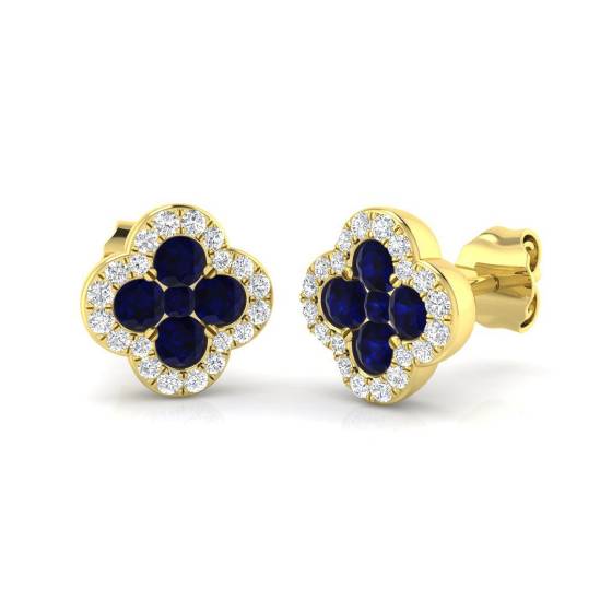 0.75ct I1/G Round cut Blue Sapphire Gemstone Earrings in 9k Yellow Gold