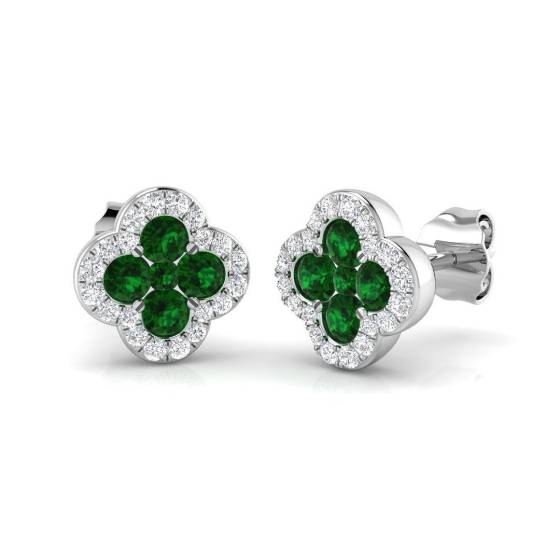 0.65ct SI2/G Round cut Green Emerald Gemstone Earrings in 18k White Gold