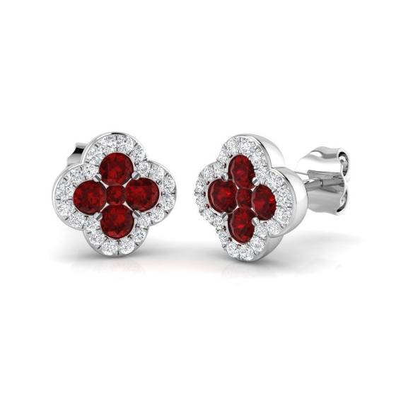 0.88ct SI2/G Round cut Ruby Gemstone Earrings in 18k White Gold