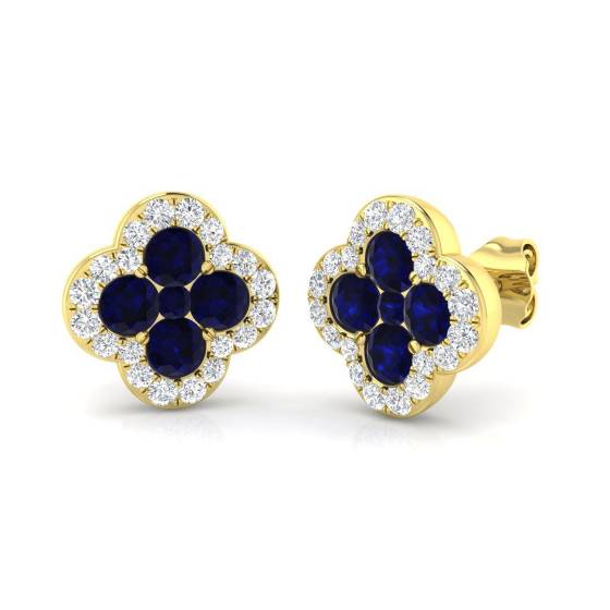 1.87ct SI2/G Round cut Blue Sapphire Gemstone Earrings in 18k Yellow Gold