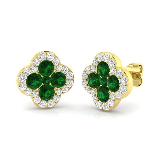 1.59ct SI2/G Round cut Green Emerald Gemstone Earrings in 18k Yellow Gold