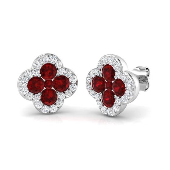 2.02ct SI2/G Round cut Ruby Gemstone Earrings in 18k White Gold