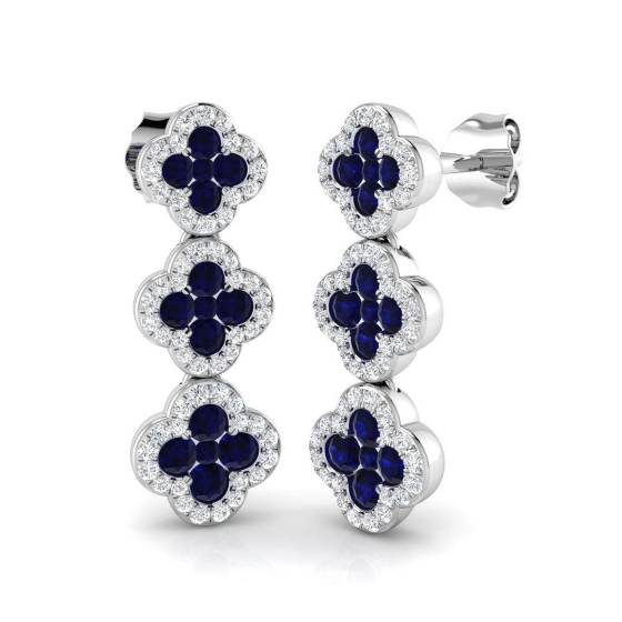 1.27ct SI2/G Round cut Blue Sapphire Gemstone Earrings in 18k White Gold