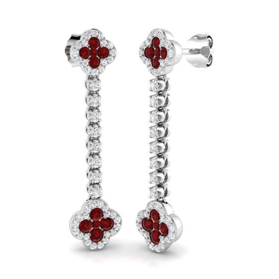 1.18ct SI2/G Round cut Ruby Gemstone Earrings in 18k White Gold