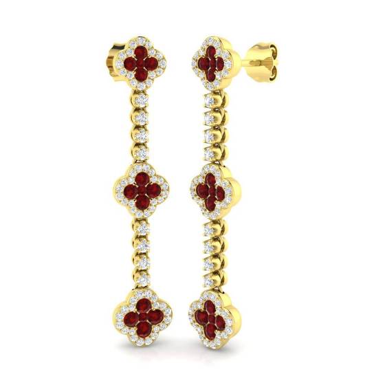 1.64ct SI2/G Round cut Ruby Gemstone Earrings in 18k Yellow Gold