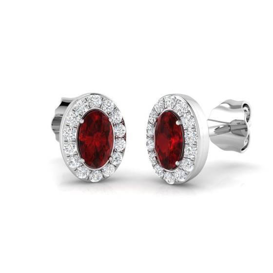 0.78ct SI2/G Oval cut Ruby Gemstone Earrings in 18k White Gold