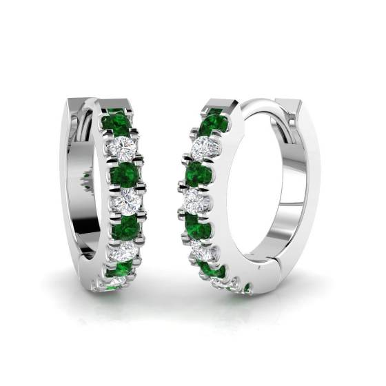 0.25ct SI1/G Round cut Green Emerald Gemstone Earrings in 18k White Gold