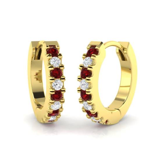 0.28ct SI2/G Round cut Ruby Gemstone Hoop Earrings in 18k Yellow Gold