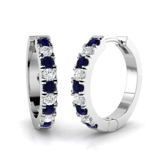 0.63ct SI2/G Round cut Blue Sapphire Gemstone Earrings in 18k White Gold