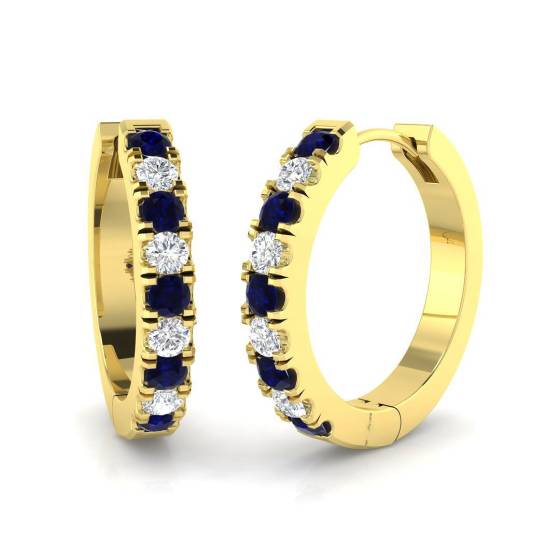 0.63ct SI2/G Round cut Blue Sapphire Gemstone Earrings in 18k Yellow Gold