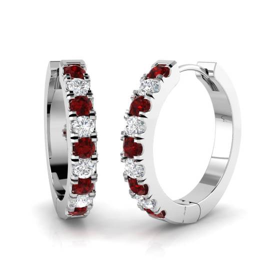 0.63ct SI2/G Round cut Ruby Gemstone Hoop Earrings in 18k White Gold