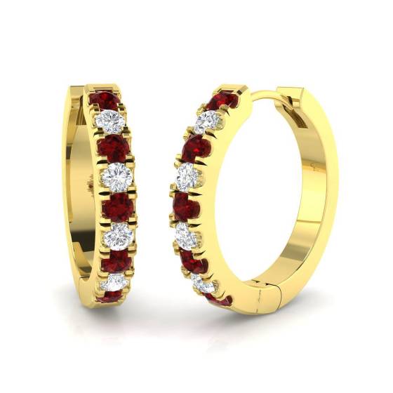 0.63ct SI2/G Round cut Ruby Gemstone Hoop Earrings in 18k Yellow Gold