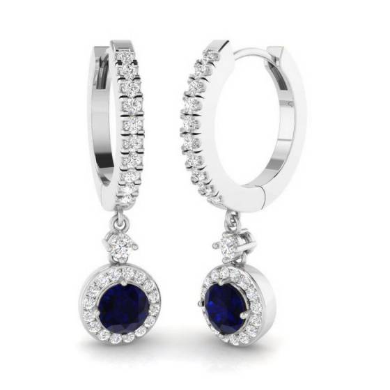 1.15ct SI2/G Round cut Blue Sapphire Gemstone Earrings in 18k White Gold