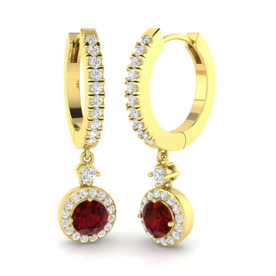 1.39ct SI2/G Round cut Ruby Gemstone Earrings in 18k Yellow Gold