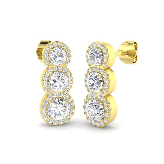 1.65ct SI2/G Round cut Diamond Drop Earrings in 18k Yellow Gold