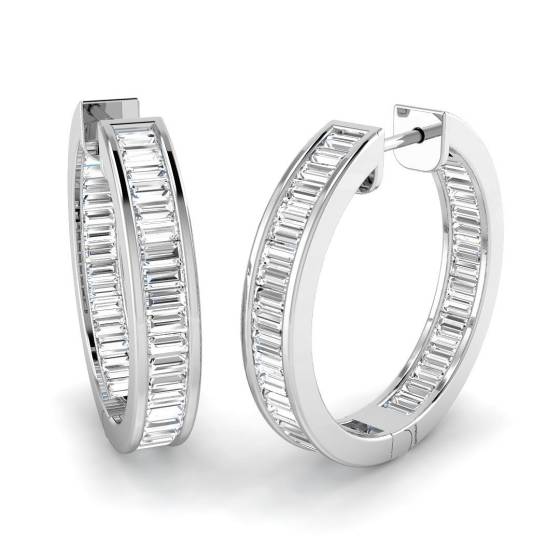 1.75ct SI2/G Baguette cut Diamond Hoop Earrings in 18k White Gold