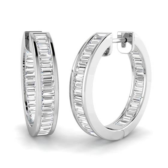 1.54ct SI2/G Baguette cut Diamond Hoop Earrings in 18k White Gold