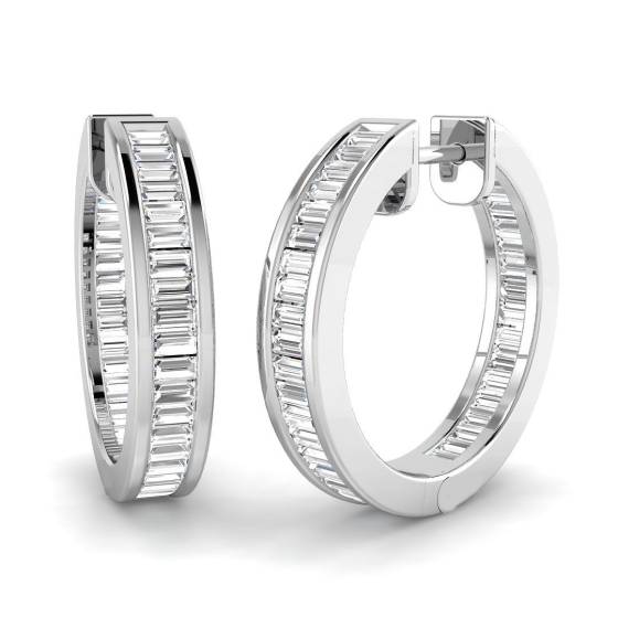 0.83ct SI2/G Baguette cut Diamond Hoop Earrings in 18k White Gold