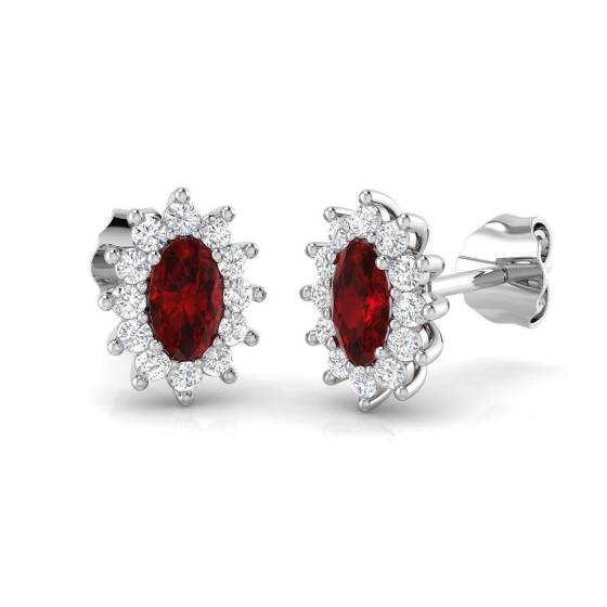 0.88ct SI2/G Oval cut Ruby Gemstone Earrings in 18k White Gold