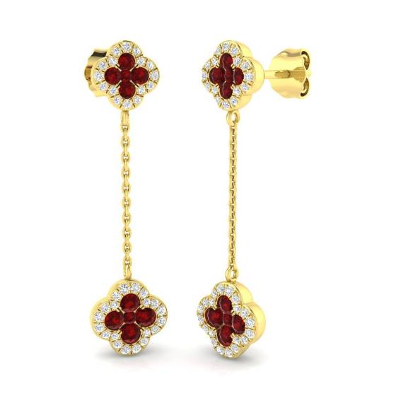 0.94ct SI2/G Round cut Ruby Gemstone Earrings in 18k Yellow Gold