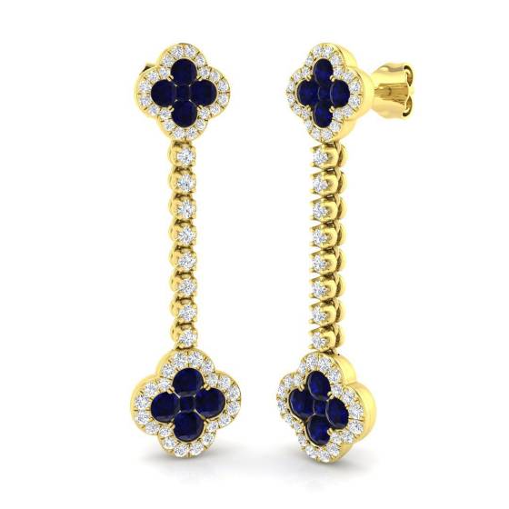 1.91ct SI2/G Round cut Blue Sapphire Gemstone Earrings in 18k Yellow Gold