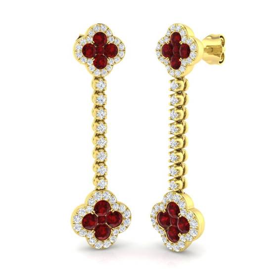 2.18ct SI2/G Round cut Ruby Gemstone Earrings in 18k Yellow Gold