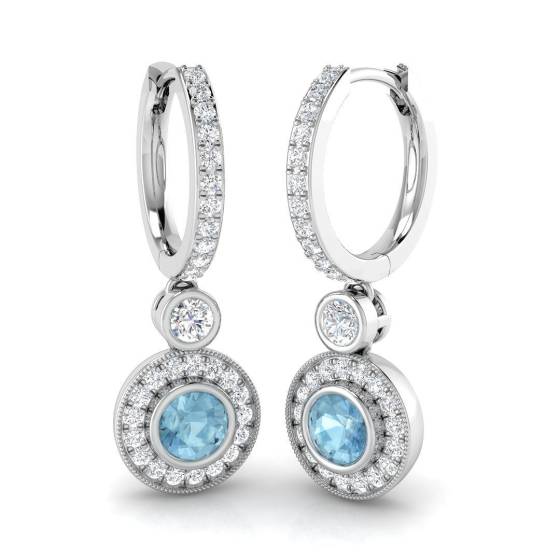 1.22ct SI2/G Round cut Aquamarine Gemstone Earrings in 18k White Gold