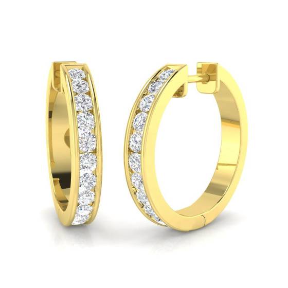 0.95ct SI2/G Round cut Diamond Hoop Earrings in 18k Yellow Gold