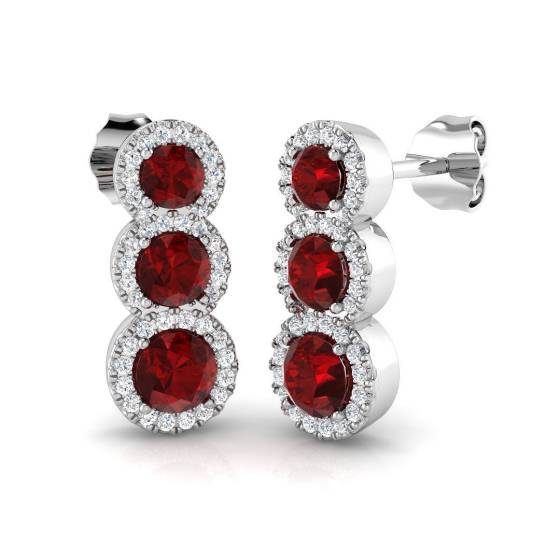 1.75ct SI2/G Round cut Ruby Gemstone Earrings in 18k White Gold